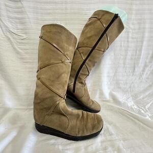 Rieker Women 5 Suede Wrap Knee‎ High Boots Felt Lined Zip Apres Ski Cottagecore